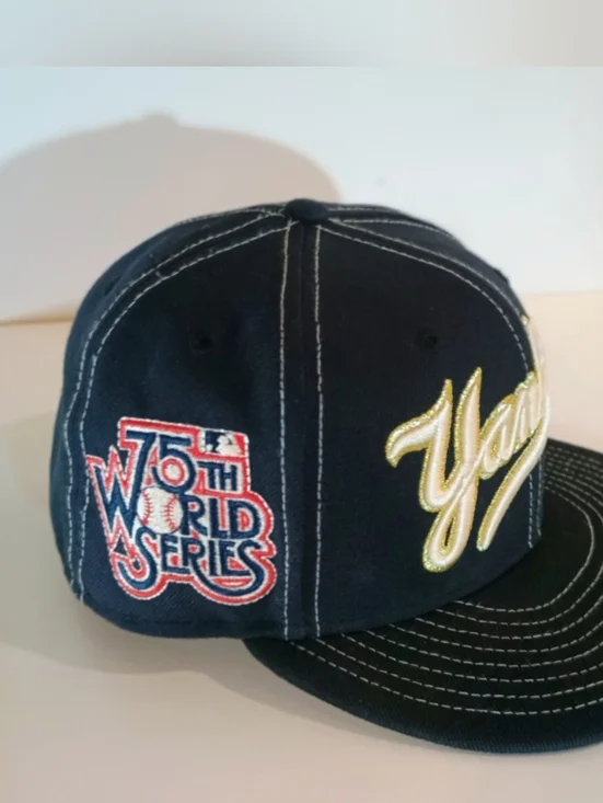 Cooperstown Y2k 90s Style Yankees Script Logo Baseball Cap - Navy with Gold Trim - Picture 2 of 5